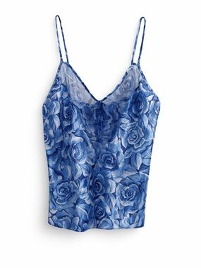 Vintage Blue Printed Lingerie Top – Classic Intimate Piece